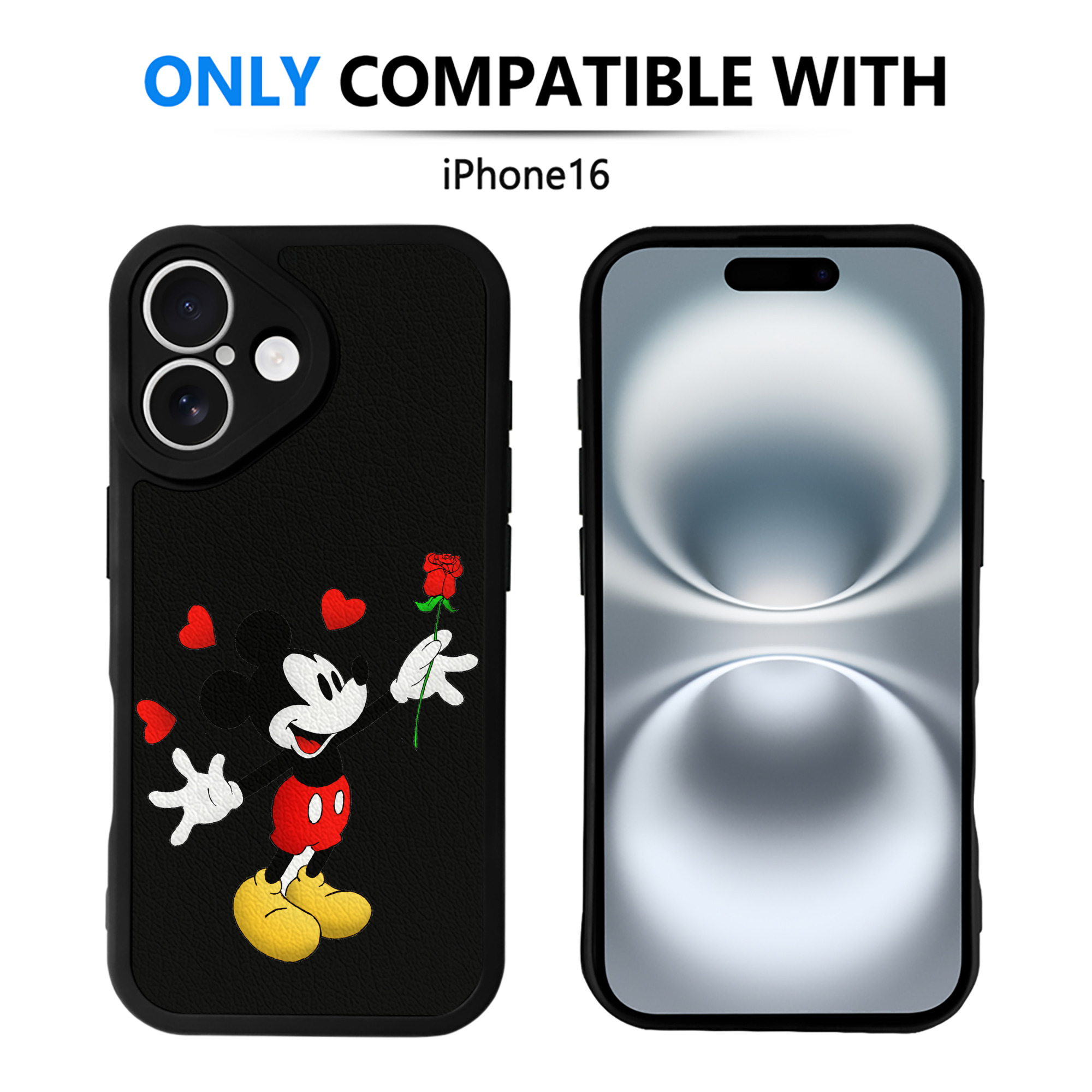 （画像用） ミッキーマウス Mickey Mouse 【iPhone 16シリーズ対応】シリコンスマホケース（レザー調） 材質：シリコン